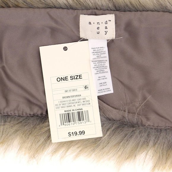 A New Day Faux Fur Stole Cold Weather Scarf Brown - Picture 4 of 4